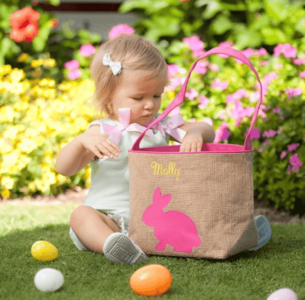 pink burlap bunny easter basket