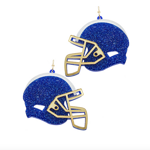 Football Glitter Earrings-Blue