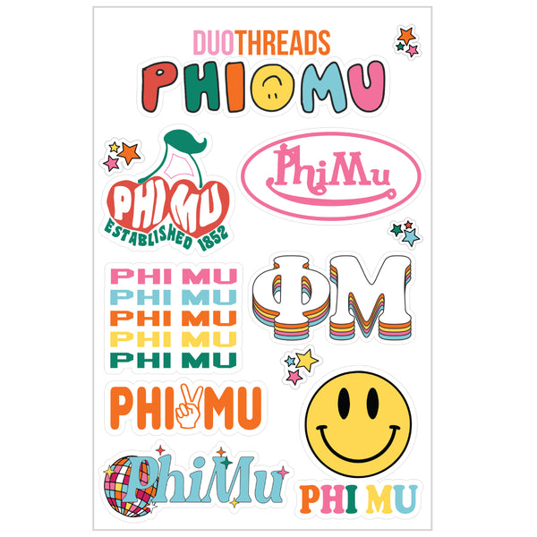 Phi Mu Rainbow Sticker Sheet