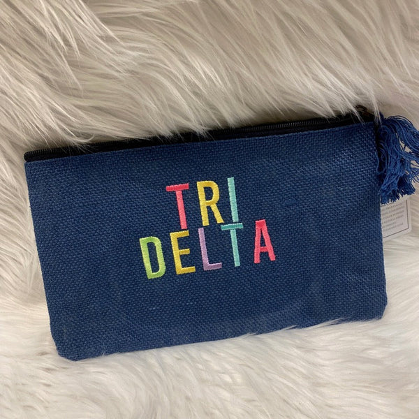 Tri Delta Jute Cosmetic Bag - Navy