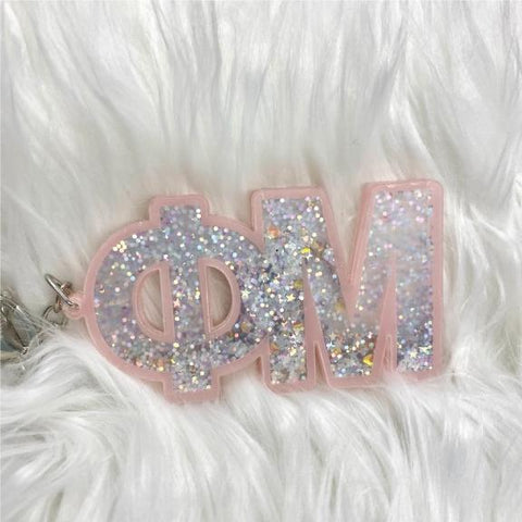 Phi mu glitter keychain