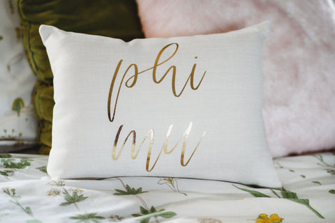 phi mu gold throw pillow