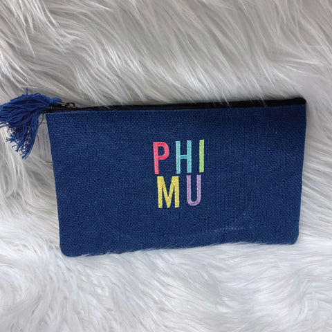 Phi Mu Jute Cosmetic Bag - Navy