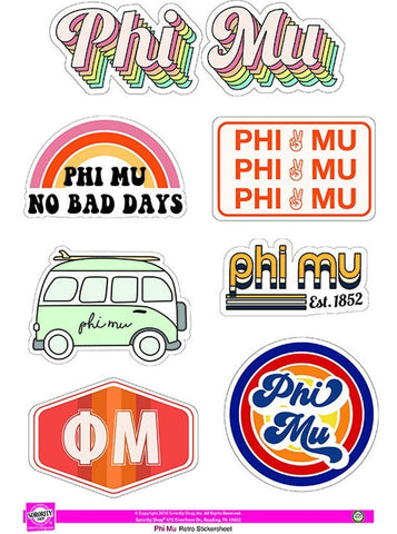 Phi Mu Retro Sticker Sheet