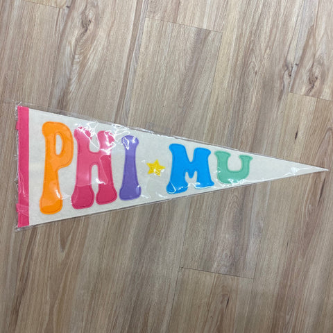 Phi Mu Rainbow Pennant Flag