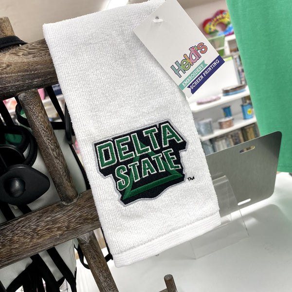 Delta State Medallion Golf Towel: White